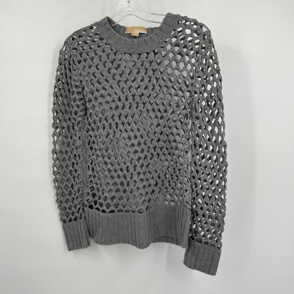 Michael Michael Kors Womens Sweater Size S Gray Crochet Open Knit Wool Blend - Picture 1 of 7
